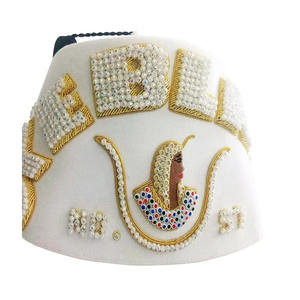 Chapeau Fez maçonnique Shriner marron avec strass blancs scintillants, insignes reconnaissables, broderie argentée, strass avec pompon noir - Product Image 4