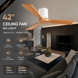 42 Inch <b>Ceiling</b> <b>Fan</b> Without Light, Flush Mount Solid Wood Blades, 6 Speed <b>Remote</b> <b>Control</b>, Reversible DC Motor for Bedroom - Product Image 1