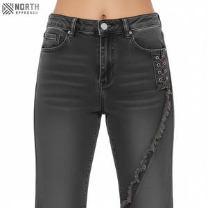 Pantalones vaqueros informales de mezclilla transpirables de alta calidad para mujer 2025, pantalones vaqueros de talla grande con logotipo de Color sólido en la cintura, venta al por mayor - Product Image 6