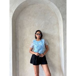 Blusa Elegante de Poliéster Tejido con Cuentas y Bordados Color Crema para Mujer, Marca TOPSHOW - Paquete al por Mayor, Tallas S, M, L - Product Image 6