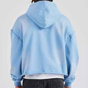 เสื้อฮู้ดผู้ชายฟอกกรดมีซิปสีฟ้าขาวเปื้อนแบบลำลองมาใหม่2025พร้อมโลโก้ด้านหน้าฤดูใบไม้ผลิฤดูใบไม้ร่วงแบบปกติขายส่ง - Product Image 4