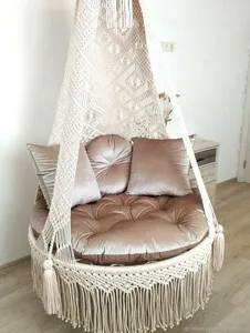 Usine directe Double balançoire paresseux grand panier suspendu intérieur hamac longue corde de coton rouge Design moderne pour chambre à coucher usage extérieur - Product Image 3