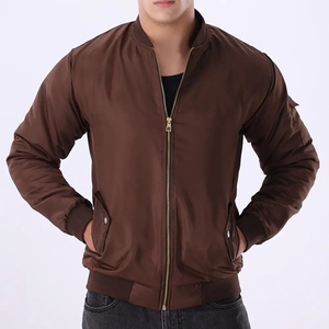 Chaqueta Bomber Marrón Chocolate para Hombre, Diseño Clásico con Cremallera Completa, Bolsillo Utilitario en el Brazo, Prenda Exterior Informal Ligera, Abrigo de Moda para Otoño - Product Image 3