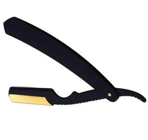 Rasoir de barbier en acier inoxydable de qualité professionnelle, fini satiné avec lame unique revêtue de noir - Product Image 6