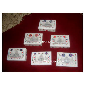 High Class Material Pure <b>White</b> Marble With Fine Finishing And Taj Mahal Inlay Assorted Design Rectangular Shape Jewelry <b>Boxes</b> - Product Image 1