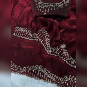 Sari indien prêt à porter pour soirée cocktail, en soie rose avec travail de diamants, chemisier, sari de soirée le plus vendu - Product Image 4
