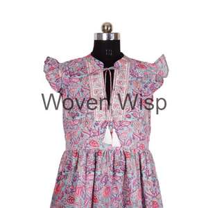Superventas Jaipuri Floral Midi vestido de algodón bloque de mano impreso cuello en V verano primavera estilo hecho a mano botón gran regalo para - Product Image 2