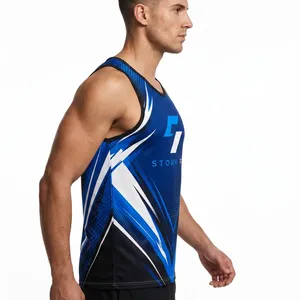 Camiseta sin mangas para hombre Storm Fit, con estampado por transferencia térmica, 100% poliéster, de secado rápido, cuello redondo, ropa deportiva para entrenamiento, 180g, no tejida. - Product Image 3