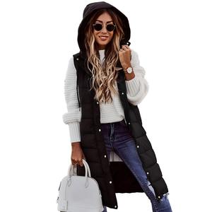 <strong>Ladies</strong> Long Hooded Quilted Puffer Vest Sleeveless Winter Warm Coat Outerwear with Zipper Front Closure - Product Image 4