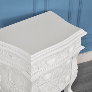 Chevets en bois d'acajou Louis avec finition blanche, 3 tiroirs, design moderne pour chambre à coucher, appartement et salon - Product Image 6