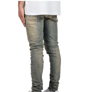 Pantalones vaqueros de talla grande hechos a medida para hombre, diseño recto ajustado con botones, bigotes, tela vaquera, logotipo en la cintura, precio al por mayor - Product Image 6