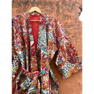 Kimono con estampado de cachemir, Kantha, ropa de dormir de algodón indio, albornoz, vestido Maxi hecho a mano, venta al por mayor - Product Image 2