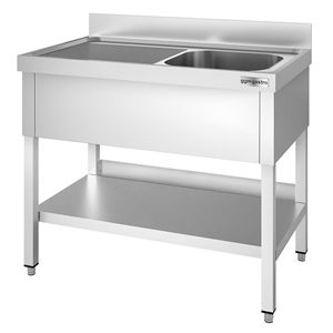Évier commercial en acier inoxydable PREMIUM - 1000x600mm - avec cuve simple à droite - avec étagère inférieure - avec rebord - Product Image 4