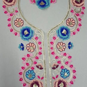 Encaje bordado con cuello elegante y lentejuelas en tela de red para vestidos, blusas saris, costuras y moda de escote Kurtis - Product Image 1