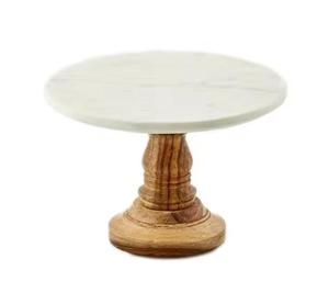 Factory Wholesale Direct Round Marble <b>Cake</b> <b>Stand</b> With <b>Wooden</b> Base <b>Cake</b> Platter for Wedding Events Birthday Parties - Product Image 1