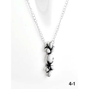 Southwest Style White Buffalo & Sterling Silver <b>Statement</b> <b>Necklace</b> Floral Pattern with Bezel Setting - Product Image 3