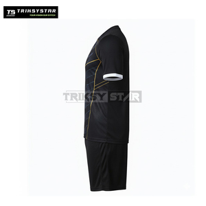 Venta al por mayor de camisetas y pantalones cortos negros para hombre con logotipo personalizado, kit de uniforme de fútbol, equipo de entrenamiento de equipo, ropa deportiva de secado rápido y transpirable - Product Image 4