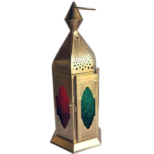 Lanterne marocaine en métal de qualité supérieure Eid lanterne marocaine islamique artisanale lanterne rose et bleue pour lampes de décoration intérieure - Product Image 4