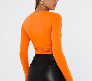 Camisetas de Manga Larga para Hombre, Color Naranja, Franela Sólida, Alta Calidad, Ecológicas, Cuello Alto, Transpirables, Casuales, para Vacaciones, Playa, Fiesta - Product Image 3