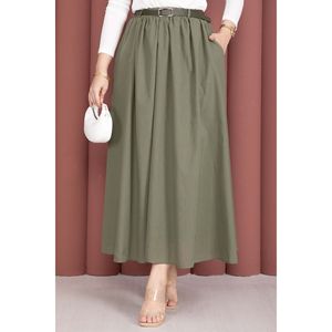 Sporty Khaki Summer Pleat <b>Skirt</b> with Belt Pockets Breathable Cotton Size XS Short Length Plain Style with Print Decoration - Product Image 2