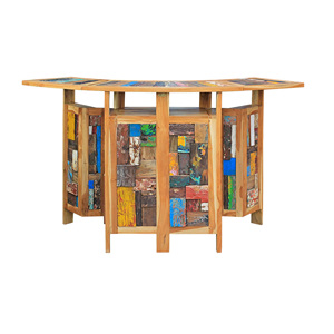 Mesa de bar gigy hecha de marco de madera maciza reciclada con multicolor para interior y exterior - Product Image 1