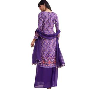 Purple Printed Mirror Work <b>Kurta</b> Set With Flared Palazzo Wholesale <b>Women</b> Ethnic Apparel OEM Clothing Supplier Custom Outfit - Product Image 5