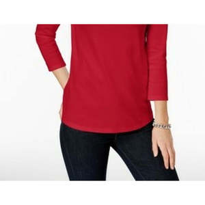 Maglia da donna Charter Club X-Small in cotone Pima con scollo a barca e bottoni sulle spalle, colore rosso. - Product Image 3