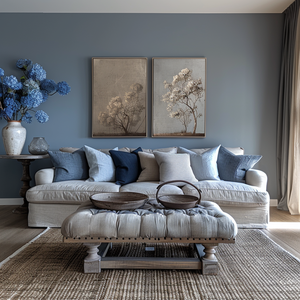 2024 ai khái niệm sáng tạo nghệ thuật hiện đại trang trí tông màu dịu nhẹ thanh lịch màu chàm và màu xám cho nội thất phòng khách - Product Image 1