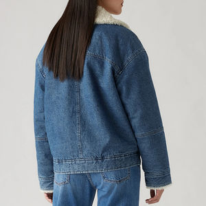 Women's Winter Warm Flight <b>Denim</b> <b>Jackets</b> in Blue Plus Size 6XL <b>with</b> <b>Liner</b> Thicker Fleece Fashionable Cowboy Outerwear - Product Image 4