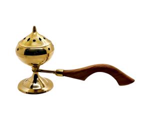 Brûleur d'encens en acier inoxydable de style arabe avec manche en bois pour le parfum de maison Bakhoor Brûleur d'encens couleur or Bakhoors - Product Image 3