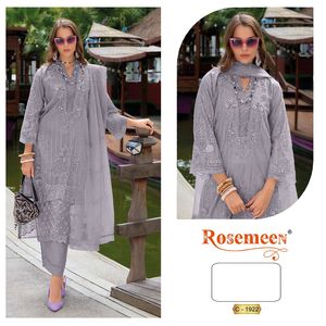 Qunoot Closet Shalwar Kameez pour femme, prêt pour l'hiver, tenue formelle indienne et pakistanaise, en Santoon Organza lourd et mat, avec broderie, ultime - Product Image 3