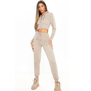 Conjunto de chándal cálido para mujer, Sudadera con capucha de lana de 2 piezas y pantalones para correr, ropa deportiva informal para correr, gimnasio al aire libre, OEM ODMWholesale - Product Image 5