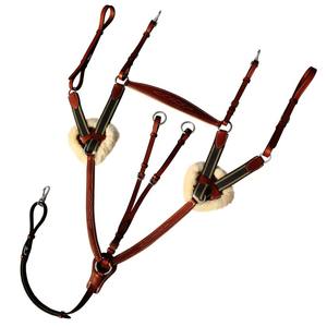 Peto de cuero de Color marrón roble de 5 puntos, accesorio para correr y relleno de piel de oveja, líneas verdes elásticas y amarillas - Product Image 1