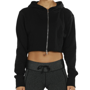 Sudaderas con capucha y sudaderas para mujer con cremallera, Top corto personalizado con cremallera completa de algodón 100% polar para niñas, Sudadera con capucha sexy reflectante de terciopelo para mujer - Product Image 2