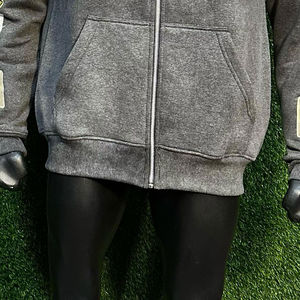 Sudadera con capucha con cremallera completa con capucha con parches de chenilla personalizados Bordado de letras Zip up Sudadera con capucha lavada con ácido en 2 colores - Product Image 4