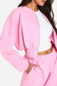<b>Top</b> Quality 100% Cotton baggy <b>cropped</b> zipper Hoodie & Jogger set for women's custom logo solid color ladies <b>pink</b> 2 piece set - Product Image 2
