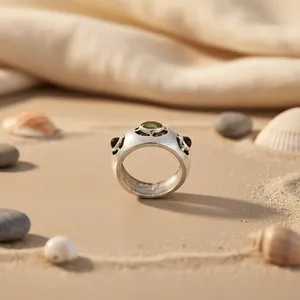 925 <b>Silver</b> Geometric Gemstone <b>Ring</b> for Women <b>Statement</b> Platinum Jewelry with Rhodium Plating Featuring Garnet Stone Plain Design - Product Image 3