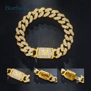 12MM 18K chapado en oro redondo diamante letra inicial Iced Miami pulsera cubana Hip Hop joyería para hombres - Product Image 3