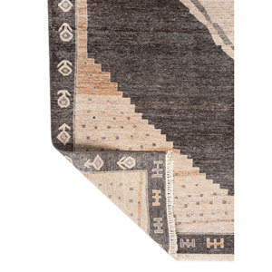 Alfombras de Lana Anudadas a Mano, Color Azul Tomillo, Patrón Geométrico Abstracto, para Entrada del Hogar, Modelo Rectangular Tipo Rompecabezas 9x12, Técnica Hecha a Mano - Product Image 5