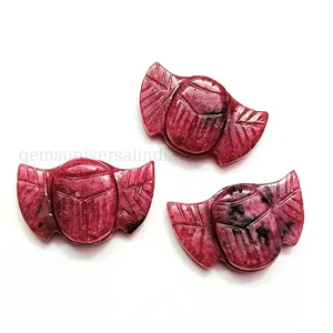 Doğal Rhodolite Scarab Beetle şekilli değerli taş, üreticiden Rhodolite oyma mısır Scarab, kanatları Scarab gevşek 22mm