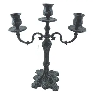 Bougeoir en métal à 3 bras pour décoration de mariage, porte-bougie à patine grise pour décoration de mariage, fait à la main en vrac - Product Image 1