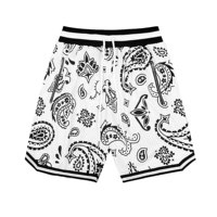 Pantalones Cortos Deportivos Transpirables de Cintura Media para Hombre, Tallas Grandes, con Estampado de Bandana, Tejido de Poliéster Sublimado, con Cordón Ajustable