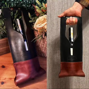 Portador de vino de cuero portátil elegante con asa funda protectora duradera impermeable a prueba de polvo para regalo de vino de fiesta - Product Image 1