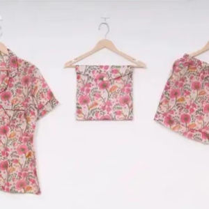 Traje de noche de algodón 100% con estampado floral, moda transpirable y suave, estilo informal para el verano - Product Image 1