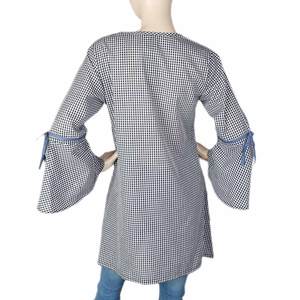 Blusa a Cuadros Bordada para Mujer - Blanco y Negro - Product Image 5