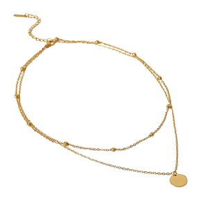 Collier à breloques mini-disques double couche plaqué or 18 carats en acier inoxydable, accessoire de mode pour filles - Product Image 4