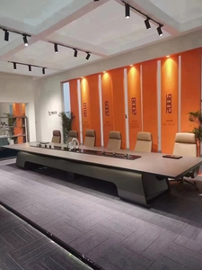 Modern <b>Large</b> Wood Executive Conference Table Office Rectangular Boardroom Hotel Use Multifunctional Aluminum Frame Meeting Room - Product Image 1