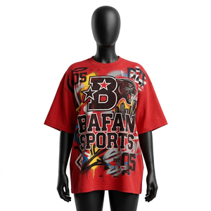 T-shirt respirant en polyester 200 GSM coupe ample pour homme, rouge, avec impression graphique par sublimation, t-shirts oversize en coton pour femme - Product Image 1