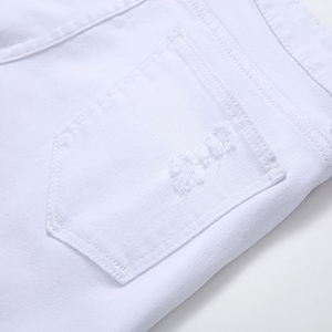 100% Cotton Casual Men's Denim Shorts <b>White</b> Mid <b>Waist</b> Straight Fit Distressed Style With Custom Logo - Product Image 5