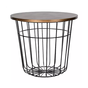 Revestimiento en polvo negro y diseño de jaula de acabado pulido de madera para sala de estar JUEGO DE 2 mesas de centro de alambre de metal con tapa redonda de madera - Product Image 4